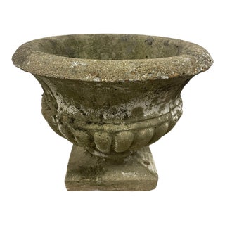 Vintage Asheville Estate Cast Stone Basket Weave Planters For Sale