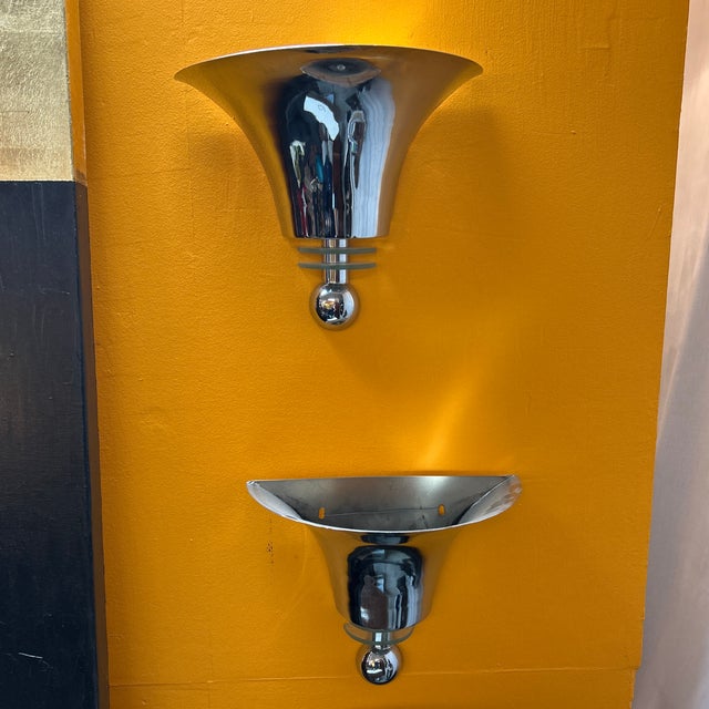 1980s Postmodern Polished Aluminum and Glass Electrified Wall Sconces - a Pair For Sale - Image 9 of 10