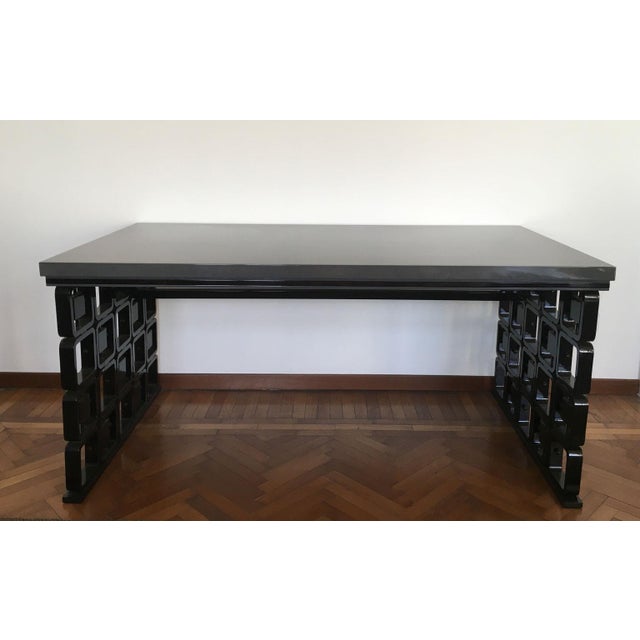 Borsani-Style Black Ebonized Wood Desk with Grey Top by Dimore For Sale - Image 15 of 15
