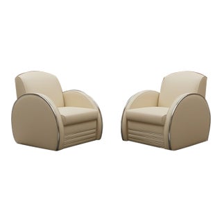 2-Piece Art Deco Streamline Moderne Seating Suite by Jaz — After Donald Deskey Royalchrome, c.1990s For Sale