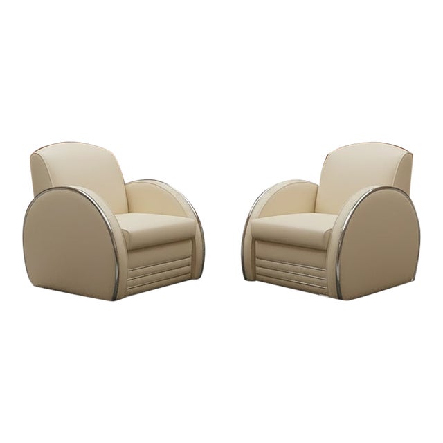 2-Piece Art Deco Streamline Moderne Seating Suite by Jaz — After Donald Deskey Royalchrome, c.1990s For Sale
