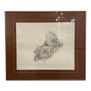 1960s Minimalist Line Drawing by Ina Takashima, Framed For Sale
