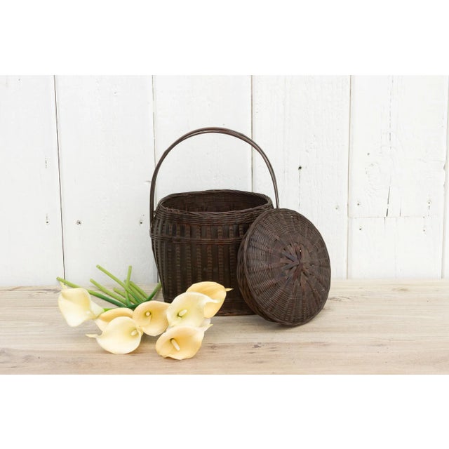 Brown Vintage Thai Wicker Market Basket For Sale - Image 8 of 9