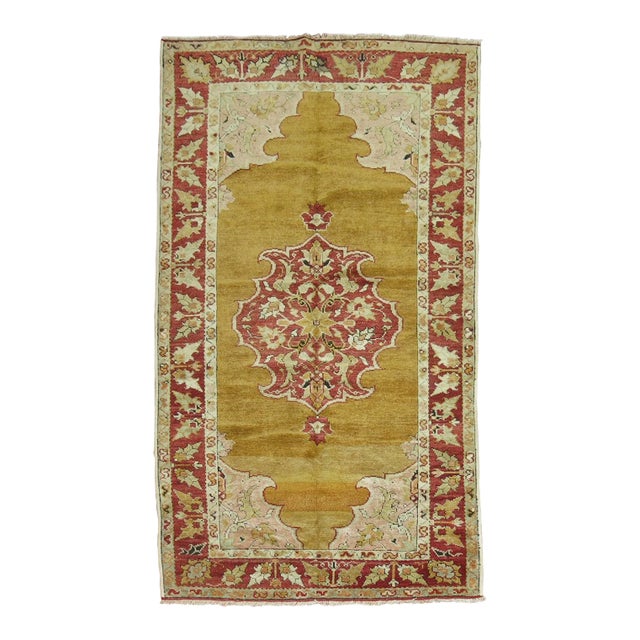 Zabihi Collection Mustard Antique Turkish Scatter Throw Size Rug For Sale
