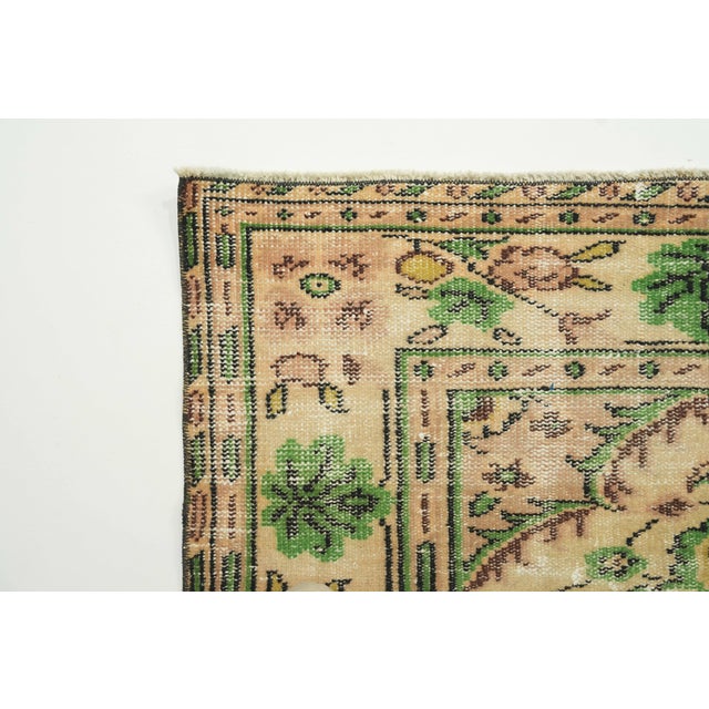 1970s Vintage Turkish Handmade Wool Cotton Green Area Rug For Sale In San Francisco - Image 6 of 14