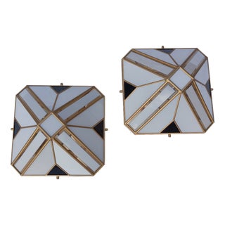 Modern Pyramid-Shaped Opal Glass Wall Lamps, Italy, 1970s, Set of 2 For Sale