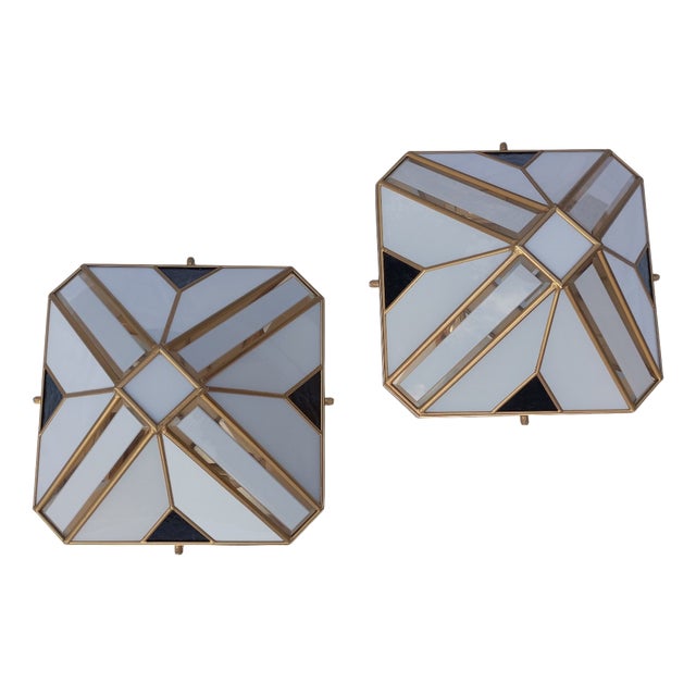 Modern Pyramid-Shaped Opal Glass Wall Lamps, Italy, 1970s, Set of 2 For Sale