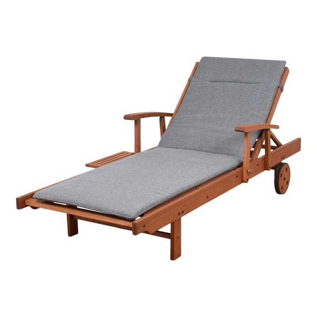 Amazonia Outdoor Patio Wood Wheel Lounger with Gray Cushion Chairish