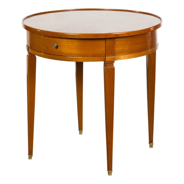 French Napoléon III 1850s Walnut Side Table with Single Drawer and Tapered Legs For Sale