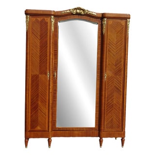 Louis XVI Style Wardrobe in Marquetry and Bronze, 1920s For Sale