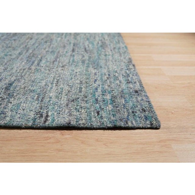 Contemporary 10x14 Blue Hand-Knotted Silk Woven Horizon Solid Open Field Modern Carpet Rug For Sale - Image 3 of 5
