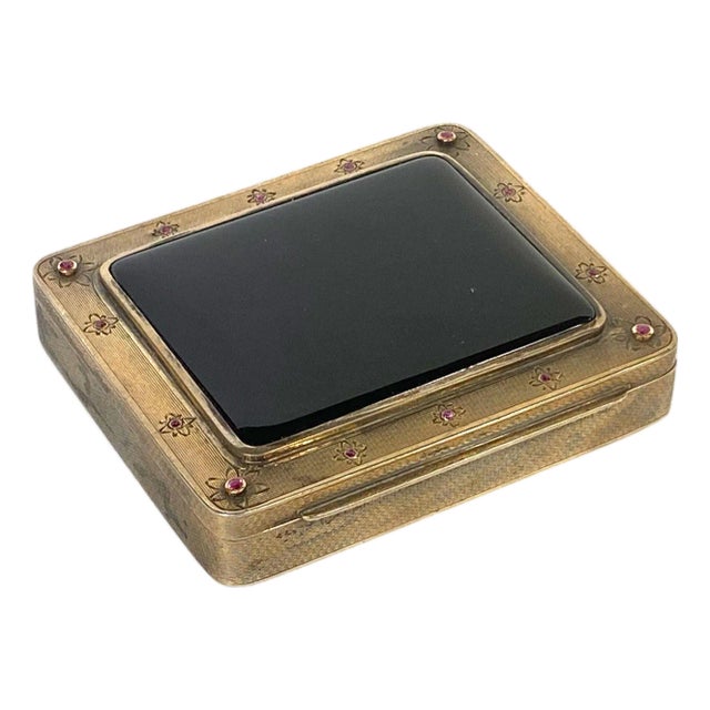 German Emil Brenk Gilt Sterling Silver, Onyx and Gemstone Cosmetic Case For Sale