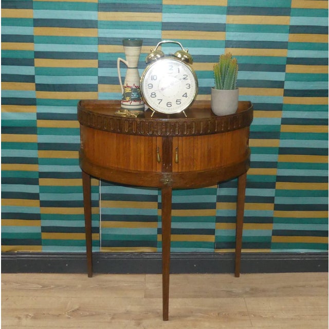 Vintage Demi-Lune Console Table with Mini Chest of Drawers and Slatted Roll-Up Doors, 1970s For Sale - Image 3 of 15