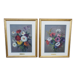 Pair of Floral Oil Paintings by Irene Stry (Hungarian-American, 1904–1963), Framed