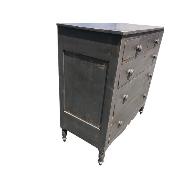 19th Century Painted Sheraton Chest. In a gorgeous grey paint with a hint of blue. Chest has a wonderful patina with nice...