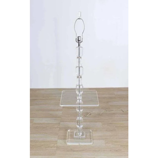 Vintage Mid Century Lucite Floor Lamp Side Table For Sale - Image 4 of 9