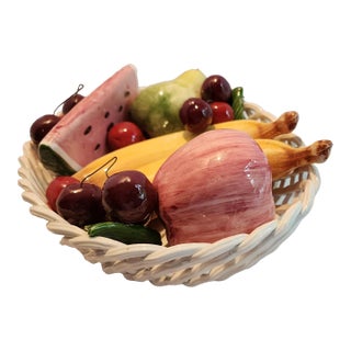 MCM Italian Porcelain Fruit in Lattice Bowl Centerpiece For Sale