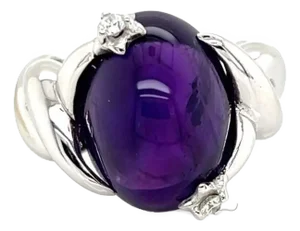 Chanel Cabochon Amethyst Diamond 18k White Gold Ring - Size 6