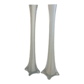 Vintage Hollywood Regency Boho Chic Murano Style Hand Blown Stretch Vases - A Pair. For Sale