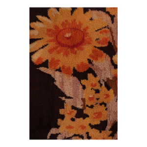 Vintage Turkish Square Rug With Saffron and Brown Floral Elegance - Rug & Kilim