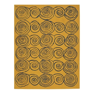 6x9 Stylish Iris Goldenrod Kilim Fluid Spirals Modern Handwoven Wool Carpet Rug For Sale