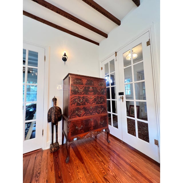 1920s Chippendale Revival Figured Mahogany High Chest of Drawers For Sale - Image 12 of 12