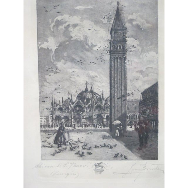 Late 19th Century Antique San Marcos St Marks Square of Venice Italy Signed Framed Etching For Sale - Image 5 of 6