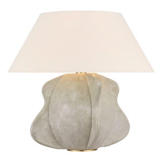 Kelly Wearstler by Visual Comfort Signature Delmar 22" Table Lamp in Antiqued White with Linen Shade For Sale