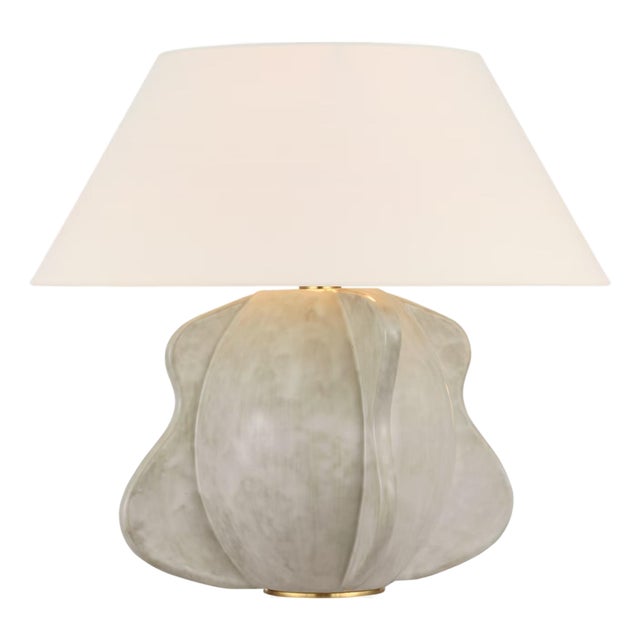 Kelly Wearstler by Visual Comfort Signature Delmar 22" Table Lamp in Antiqued White with Linen Shade For Sale