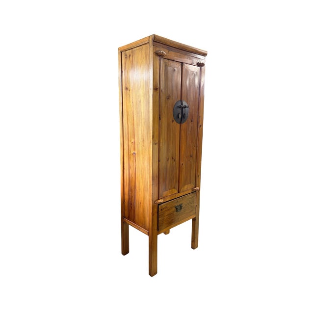 Chinoiserie Vintage Chinoiserie Cantonese High Elm Wood Armoire 69" H For Sale - Image 3 of 7