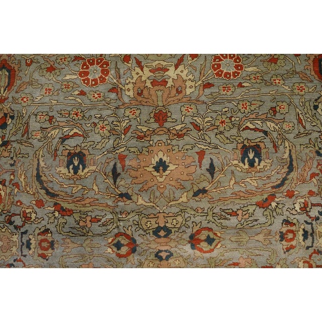 1920s Sky Blue Medallion Traditional Antique Turkish Sivas Rug 13'9" X 15'6" Handknotted Wool Carpet For Sale - Image 4 of 6