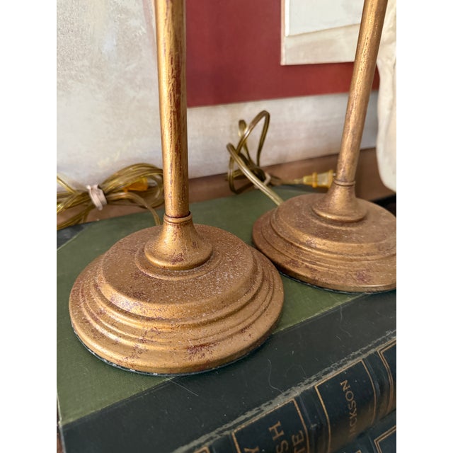 1990s Currey and Company Table Lamps Gold Leaf Palm Detail 32 Inch Tall - a Pair For Sale - Image 10 of 12