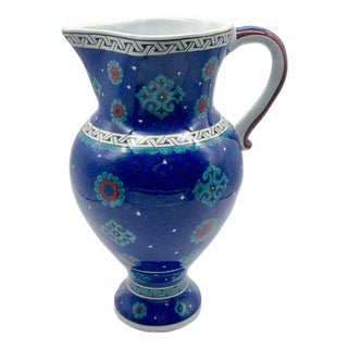 Handmade Ceramic Pitcher (25cm) – Deep Blue “Fish Scale” Pattern – Iznik Jug with Handle For Sale