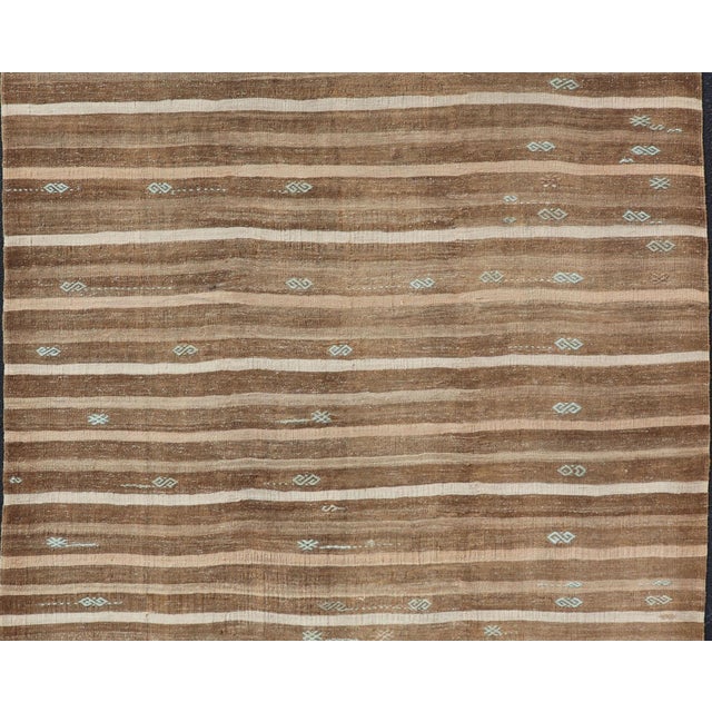 Turkish Vintage Kilim With Embroidered Rug With Tan, Taupe, Brown, and Lt. Blue For Sale In Atlanta - Image 6 of 11
