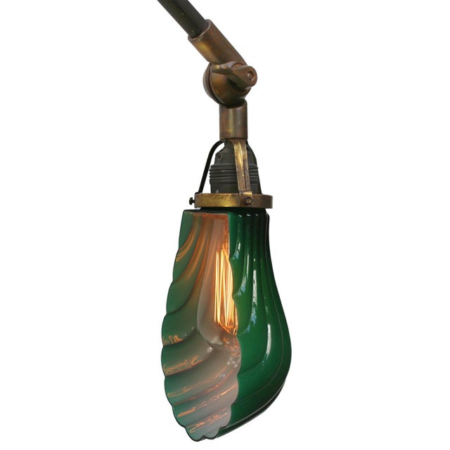 Green glass, cast iron with brass elbow machinist work light adjustable in height width as pictured: 60 cm Diameter Wall...