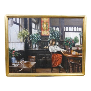 Late 20th Century Harry McCormick "Boerum Hill Cafe" Brooklyn Inn Bar Oil Painting Gold Leaf 43" For Sale
