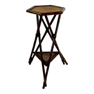 Vintage Tortoiseshell Bamboo & Rattan Hexagonal Tiered Drinks Table - Palm Beach Regency - McGuire Style For Sale