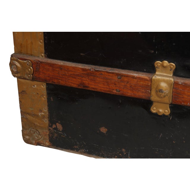 Wood Early 20thC Flat Top Steamer Trunk For Sale - Image 7 of 14