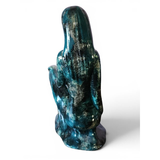 Vintage Hollywood regency style Mid Century Modern Green Glazed Figurine Of A Woman with Bowl c,1950s. Unsigned. Fragile...