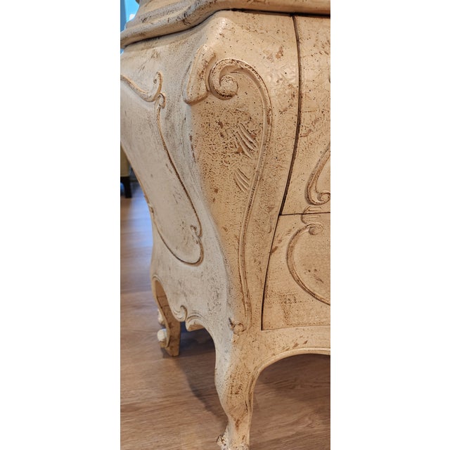Late 20th Century Grand French Provincial Cream Bombé Commodes, Pair For Sale - Image 6 of 16