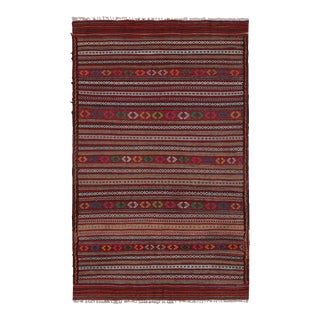 1950s Vintage Baluch Kilim Rug in Red With Stripes and Tribal Motifs, From Rug & Kilim For Sale