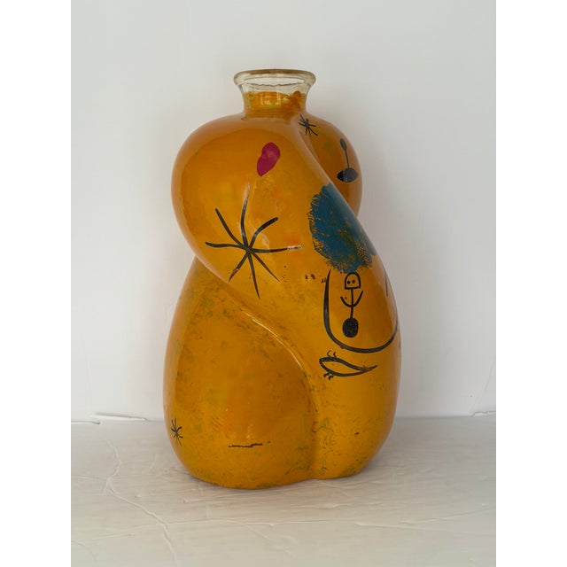 Late 20th Century Joan Miró Style Sculptural Yellow Hand Painted Art Glass Vase For Sale In Detroit - Image 6 of 7