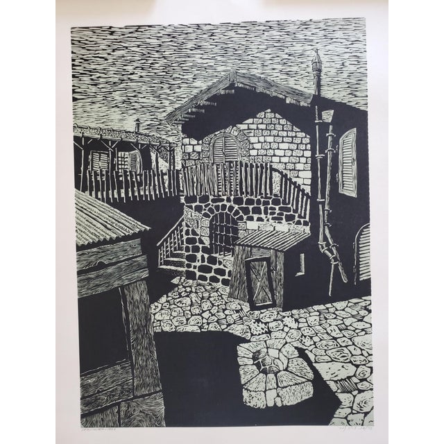 A Vintage Linocut Block Print Signed Arieh Kimhi, Jerusalem 1974, Numbered 10/135 For Sale - Image 12 of 12