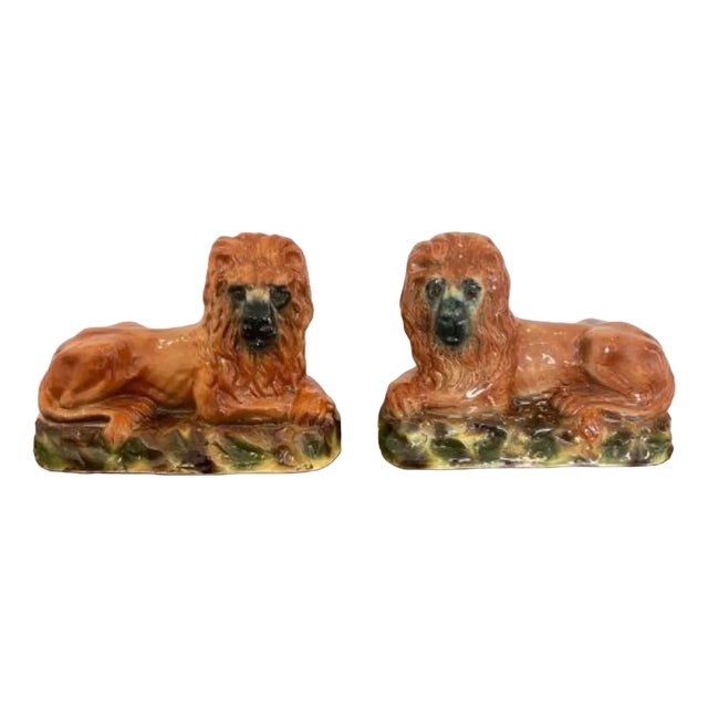 Victorian Staffordshire Lions, 1880s, Set of 2 For Sale