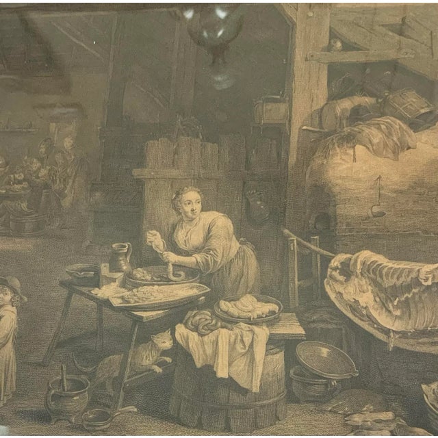 French Country Antique 18th Century Framed French Culinary Themed Engraving Print, La Boudinière, Meaning Charcuterie. Great for Kitchen & Culinary Decor. See Pics! For Sale - Image 3 of 11