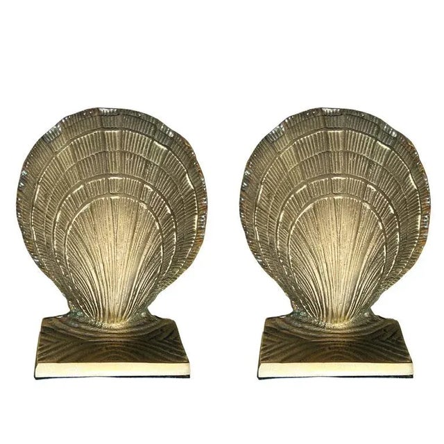 Hollywood Regency Solid Brass Clam Shell Bookends, a Pair India For Sale In Oklahoma City - Image 6 of 6