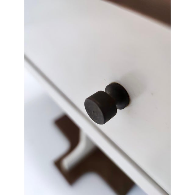 Postmodern Ivory Lacquered Walnut Wall Mirror and Console Table, Italy, 1970s, Set of 2 For Sale - Image 9 of 11