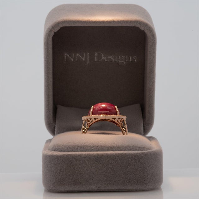 12Ct Star Ruby Ring With Natural Diamond Accents: Solid 14k Gold, Size 6.75 For Sale - Image 4 of 9