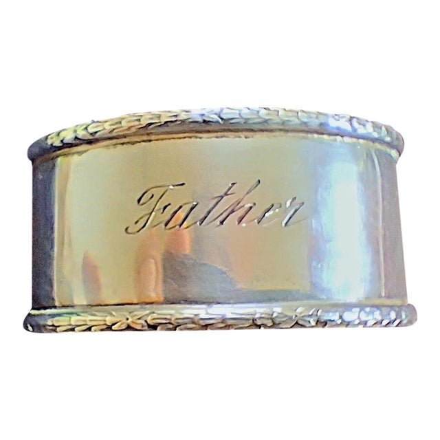 Vintage Mexican Oval Sterling Silver Napkin Ring Engraved 'Father' For Sale