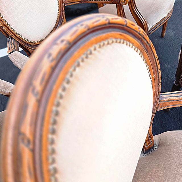 Set of Six W. & J. Sloane Louis XVI Revival Walnut Oval Back Dining Armchairs, Mid-Century For Sale - Image 10 of 17